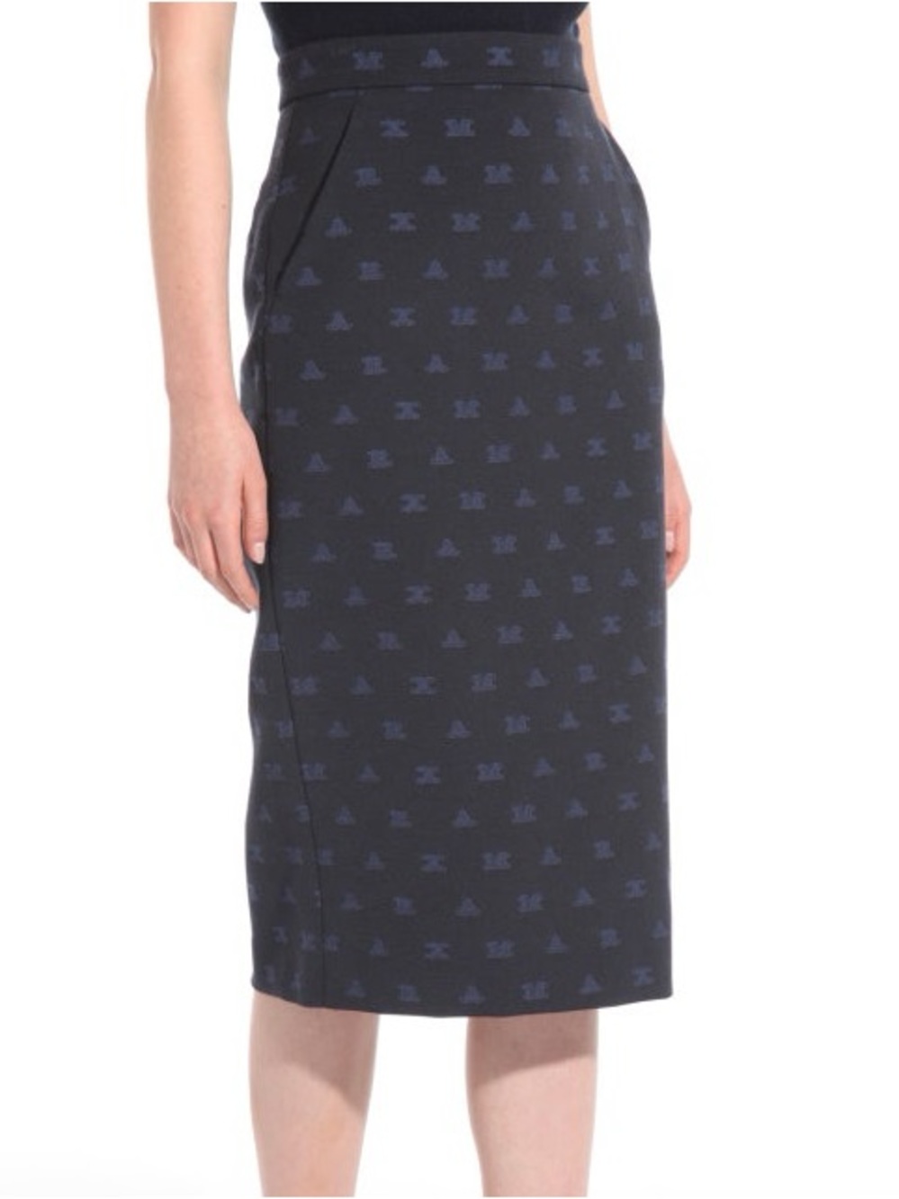 MaxMara Navy Blue Alphabet Pencil‎ Skirt Size 6